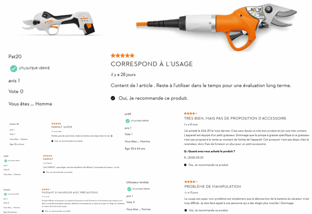avis des clients sur le sécateur électrique stihl