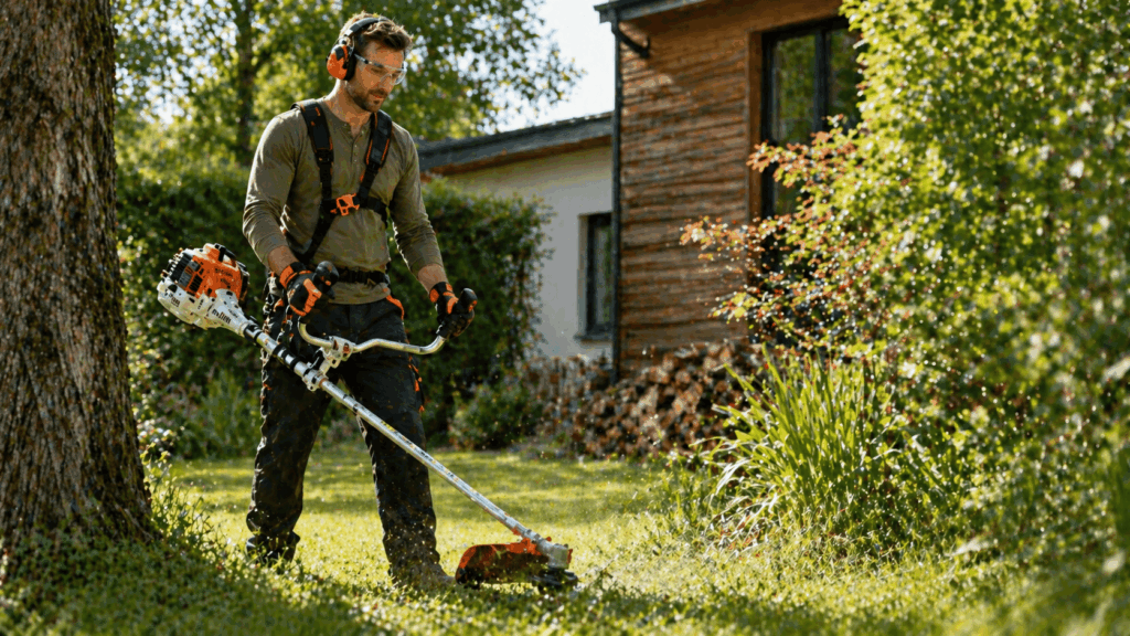 une perosnne utlisant sa tronçonneuse Stihl