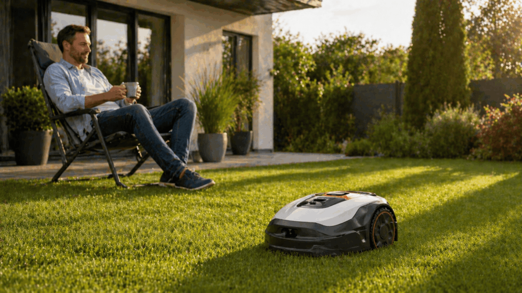 une tondeuse Stihl Robot iMow 5tondant la pelouse