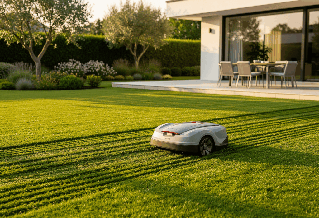 Robot tondeuse autonome en action