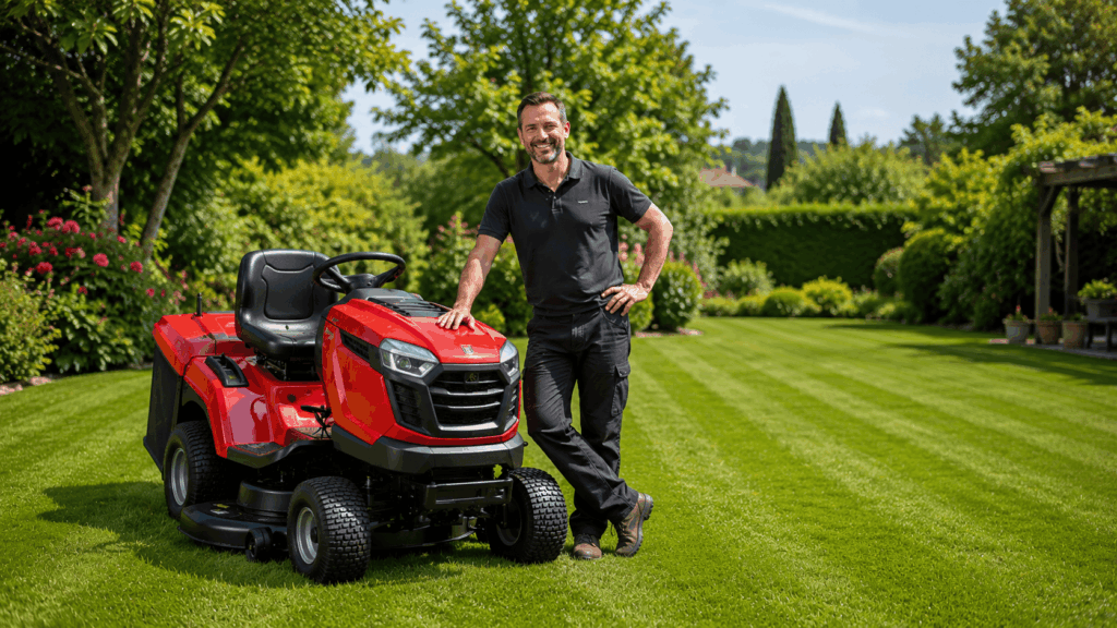 Utilisateur satisfait après la tonte du jardin