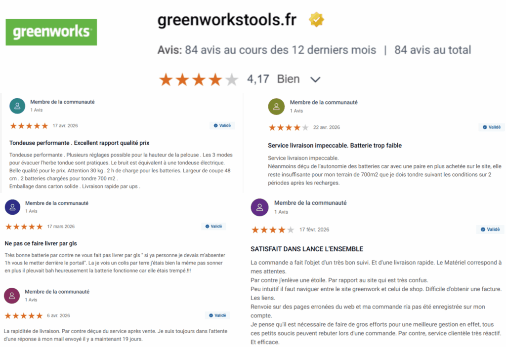 avis des clients sur la marque greenworks