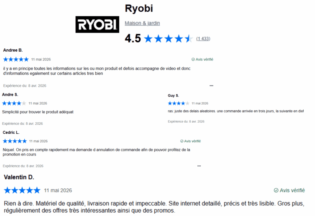 avis des clients sur la marque ryobi