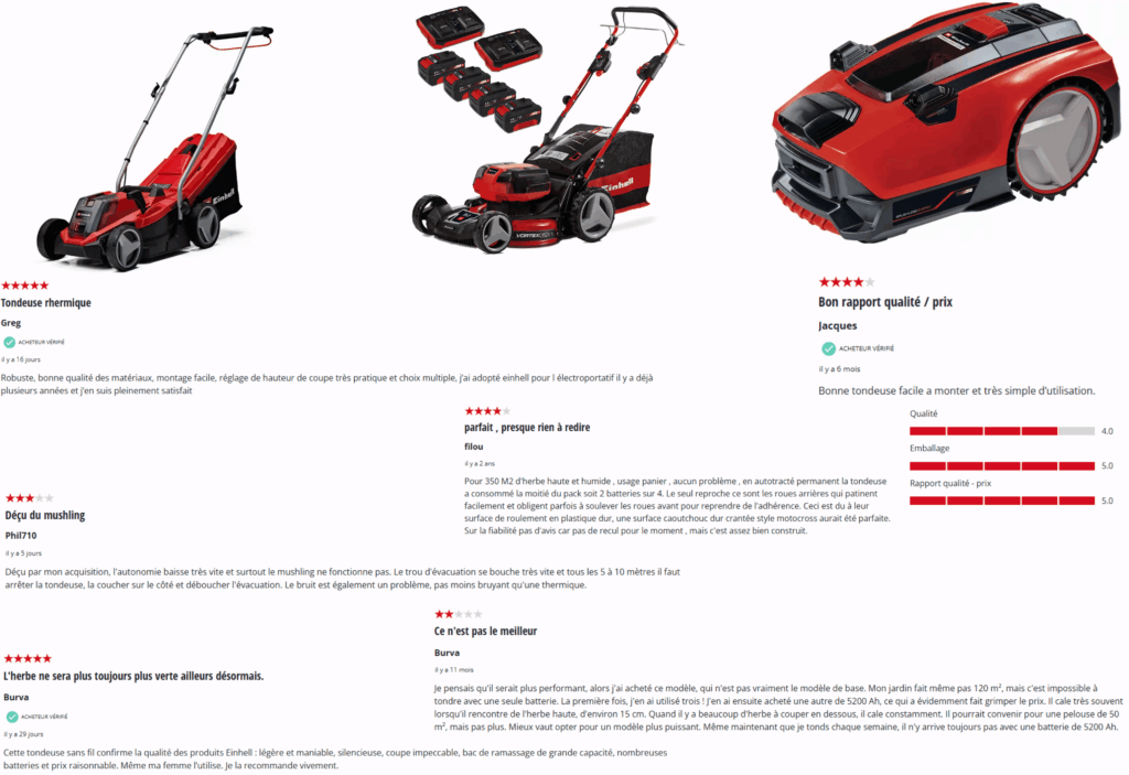 avis des clients sur la tondeuse einhell