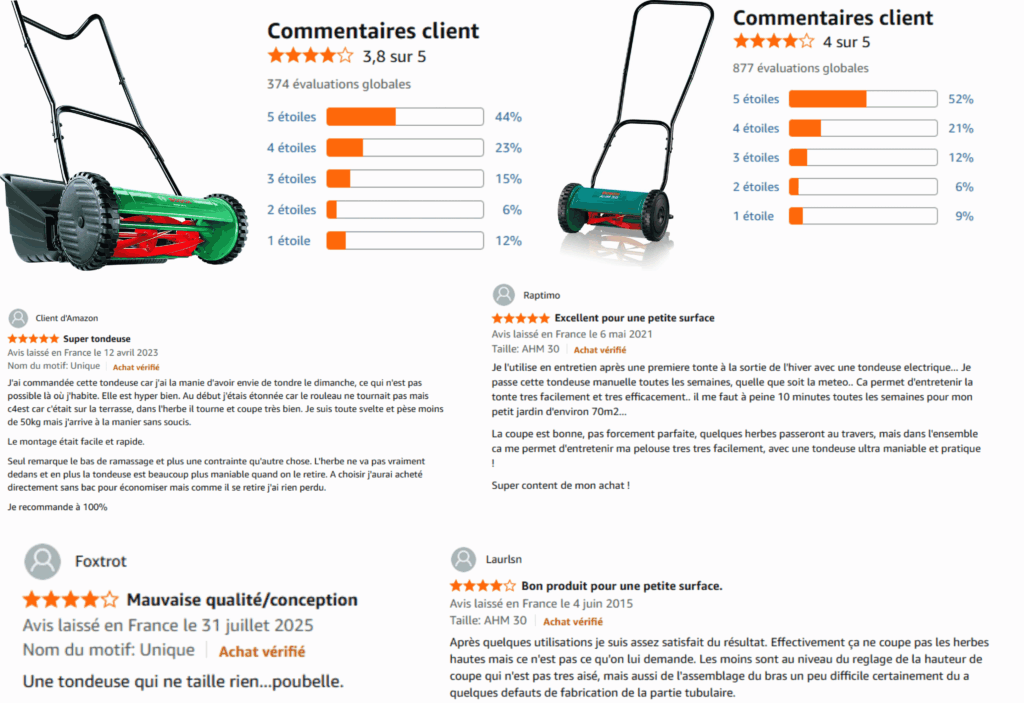 avis des clients sur la tondeuse manuelle bosch
