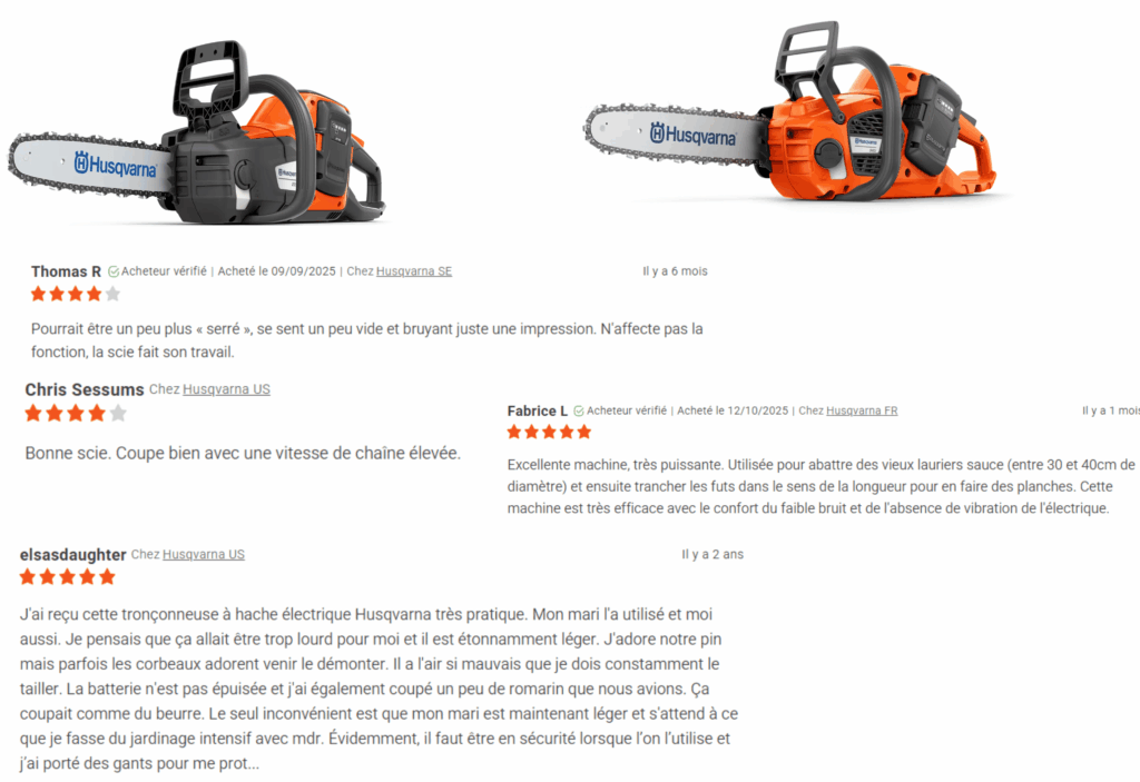 avis des clients sur la tronçonneuse à batterie husqvarna