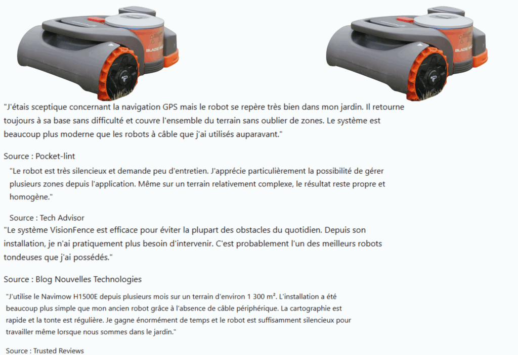 avis des clients sur le segway navimow h1500e