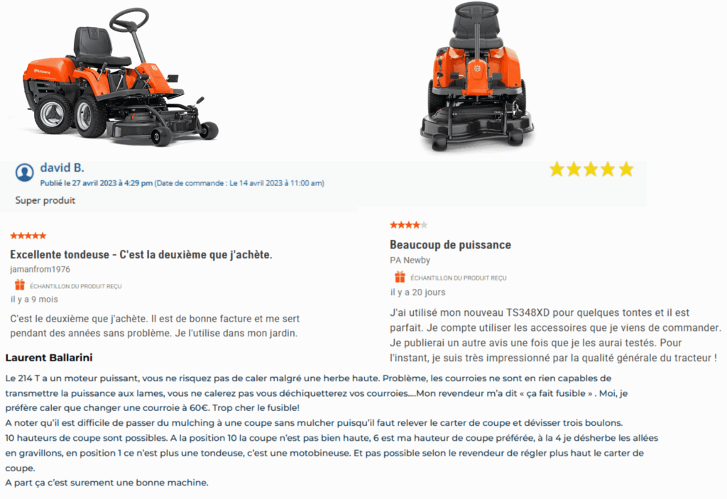 avis des clients sur le tracteur tondeuse husqvarna