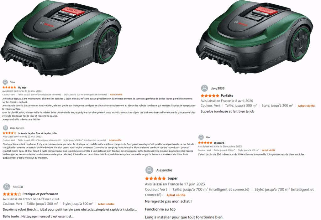 avis des clients sur les robots tondeuses bosch