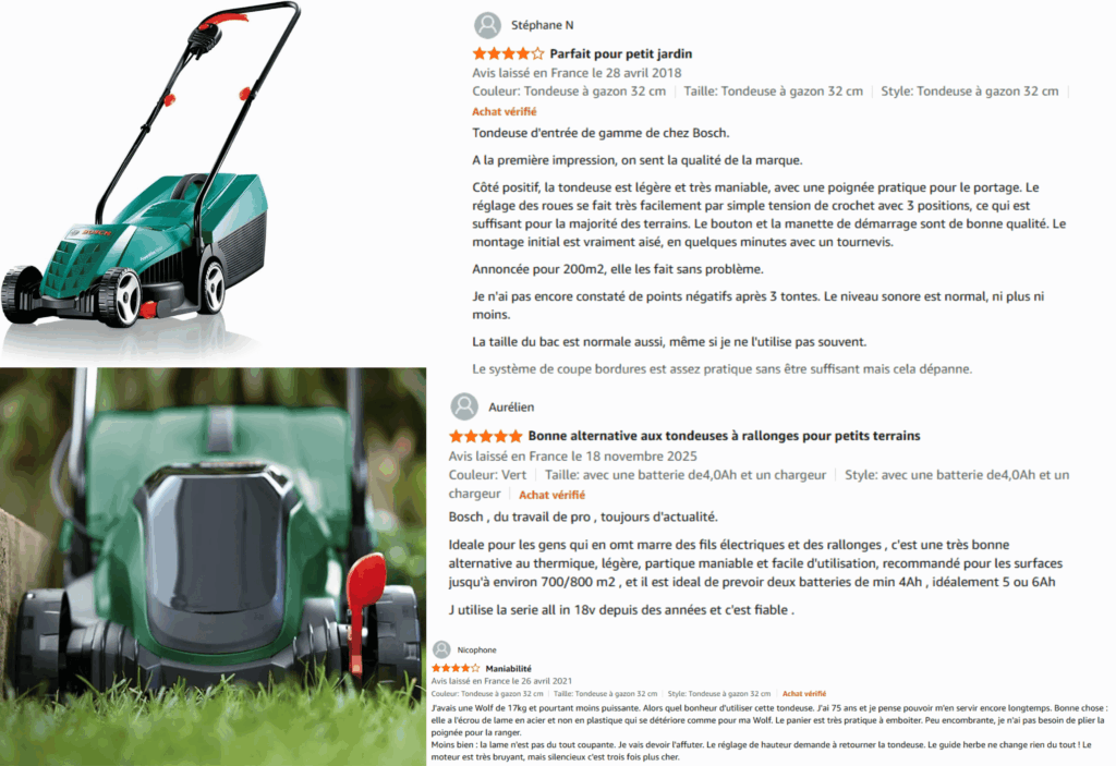 avis des clients sur les tondeuse bosch