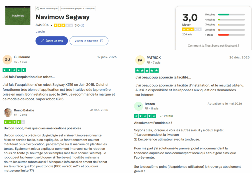 avis des clients sur navimow