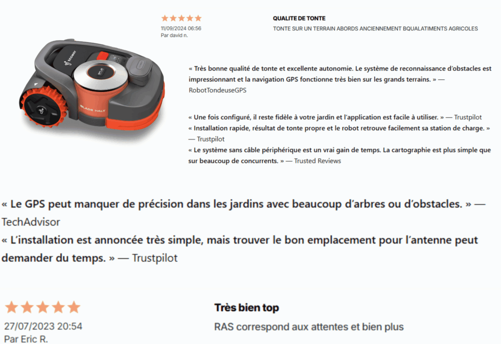 avis des clients sur segway navimow H3000e