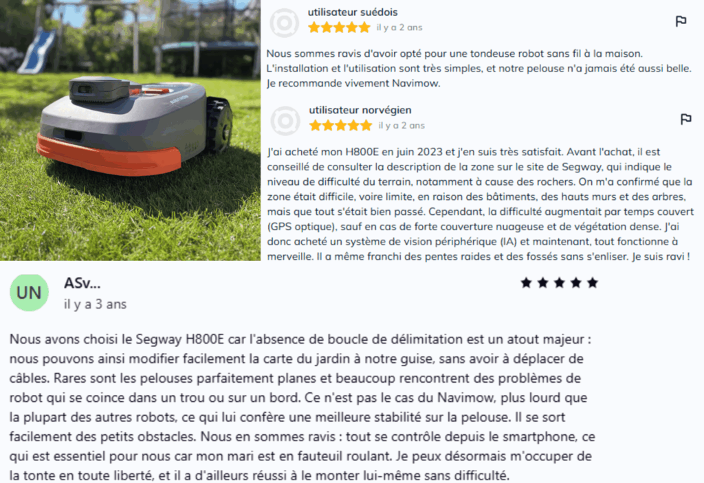 avis des clients sur segway navimow H800e