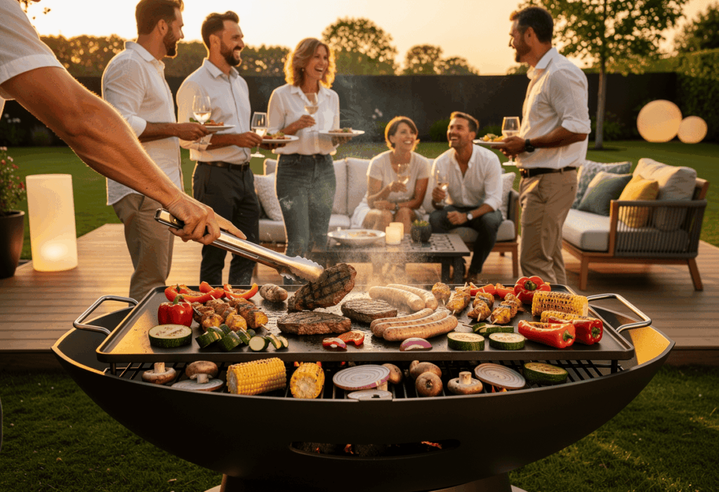 Brasero en utilisation lors d'un repas convivial