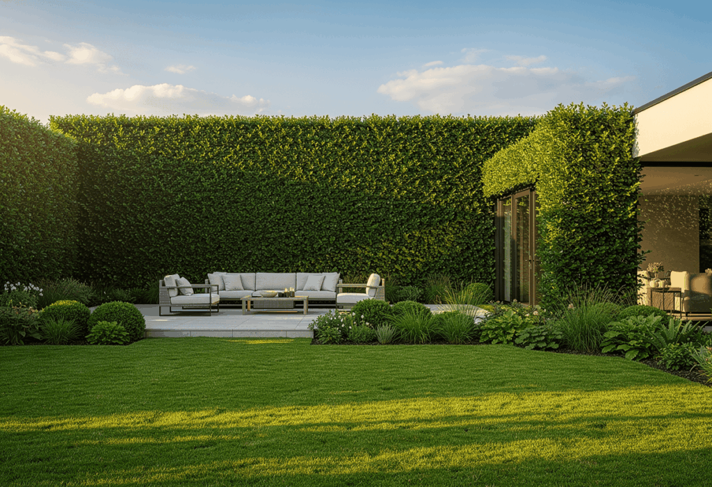 Jardin avec haie persistante occultante
