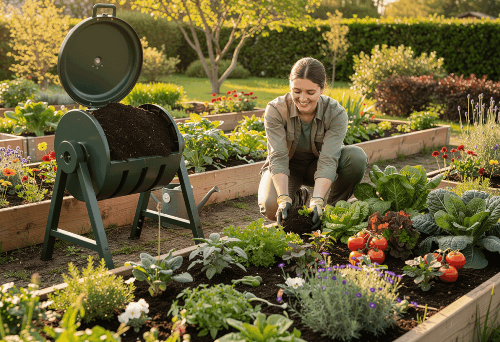 Jardinier profitant des bienfaits du compost
