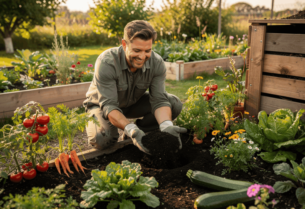 Jardinier profitant du compost