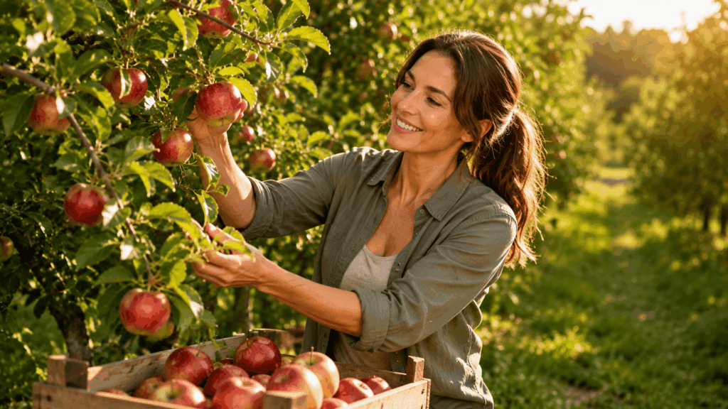 Personne profitant des résultats de l'engrais pour les arbres fruitiers