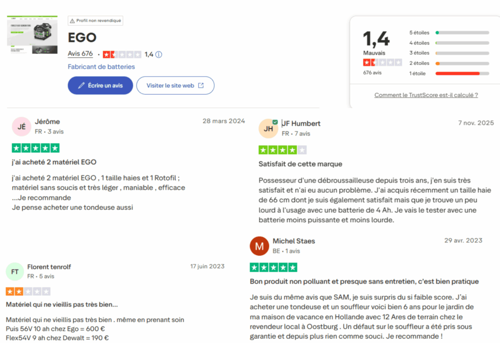 avis des clients sur ego power