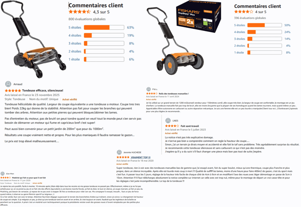 avis des clients sur la tondeuse fiskars