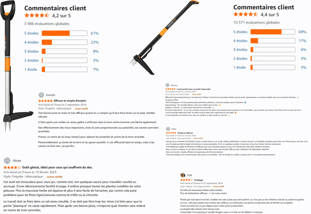 avis des clients sur le désherbeur fiskars