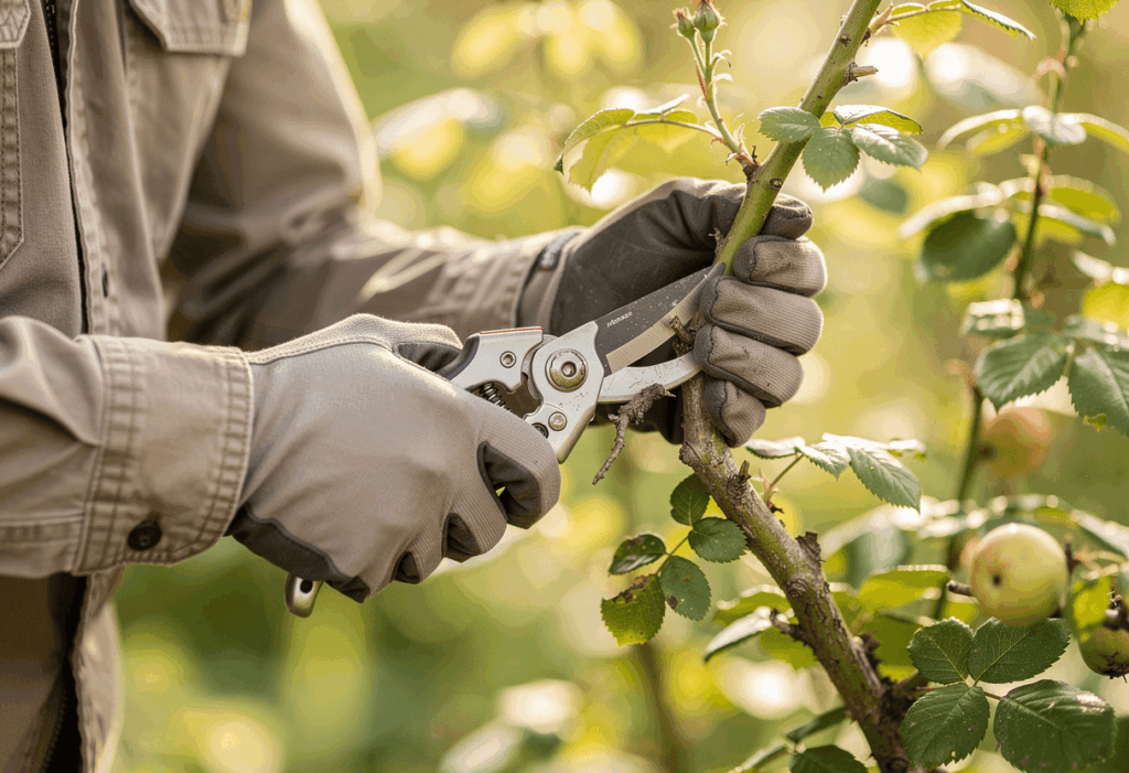 Un jardinier utilisant un sécateur professionnel