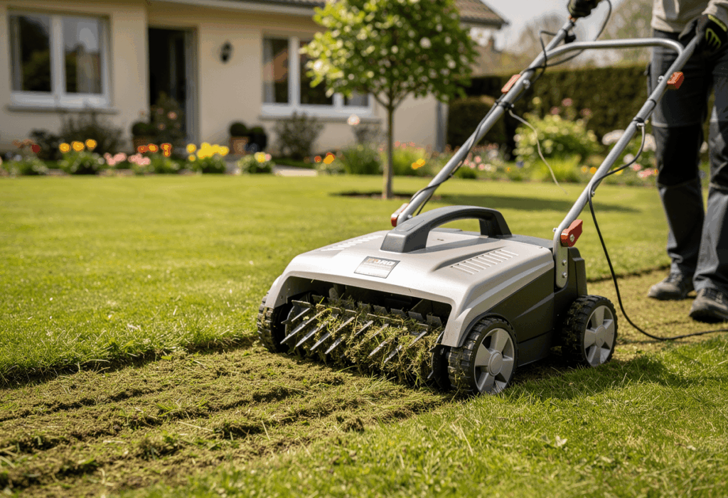 Une personne utilisant le scarificateur et profitant des résultats