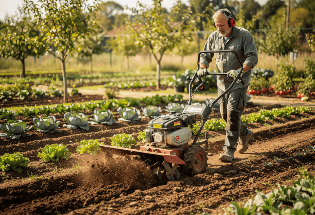 Utilisation d'un motoculteur dans un potager