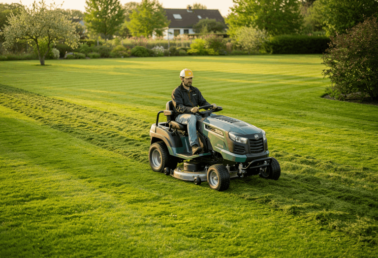 un homme utulisant son tracteur tondeuse 4000m2​