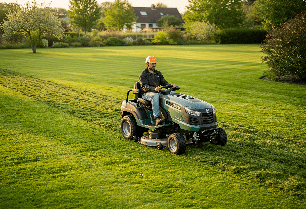 un homme utulisant son tracteur tondeuse 4000m2​