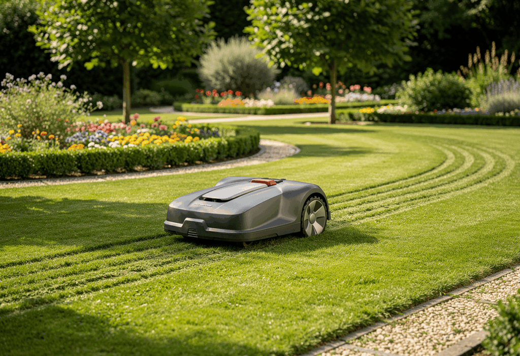 Robot tondeuse Segway Navimow H1500e dans un grand jardin