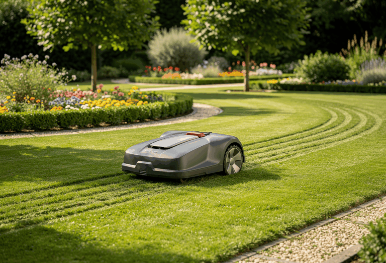 Robot tondeuse Segway Navimow H1500e dans un grand jardin