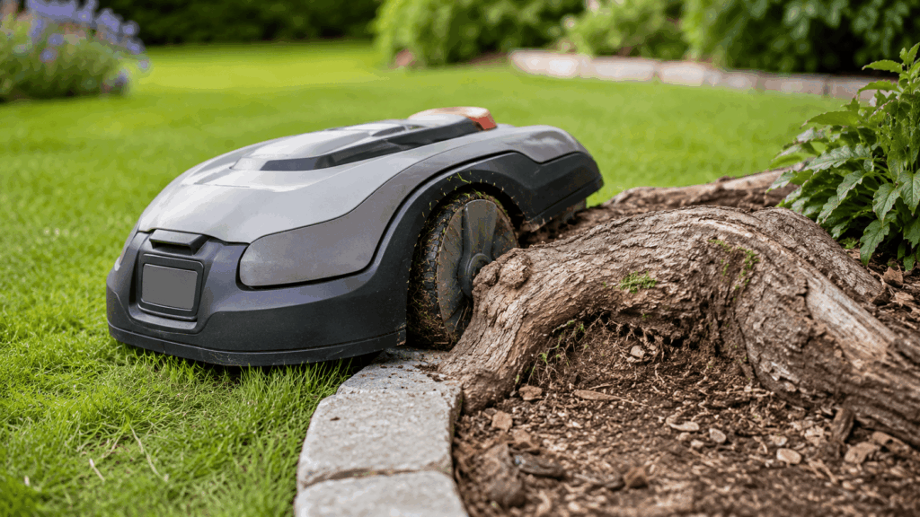 Robot tondeuse bloqué dans le jardin