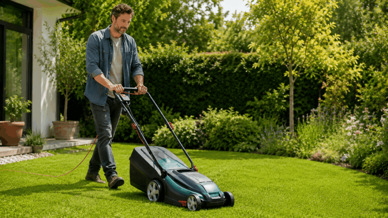un homme utulisant sa tondeuse bosch