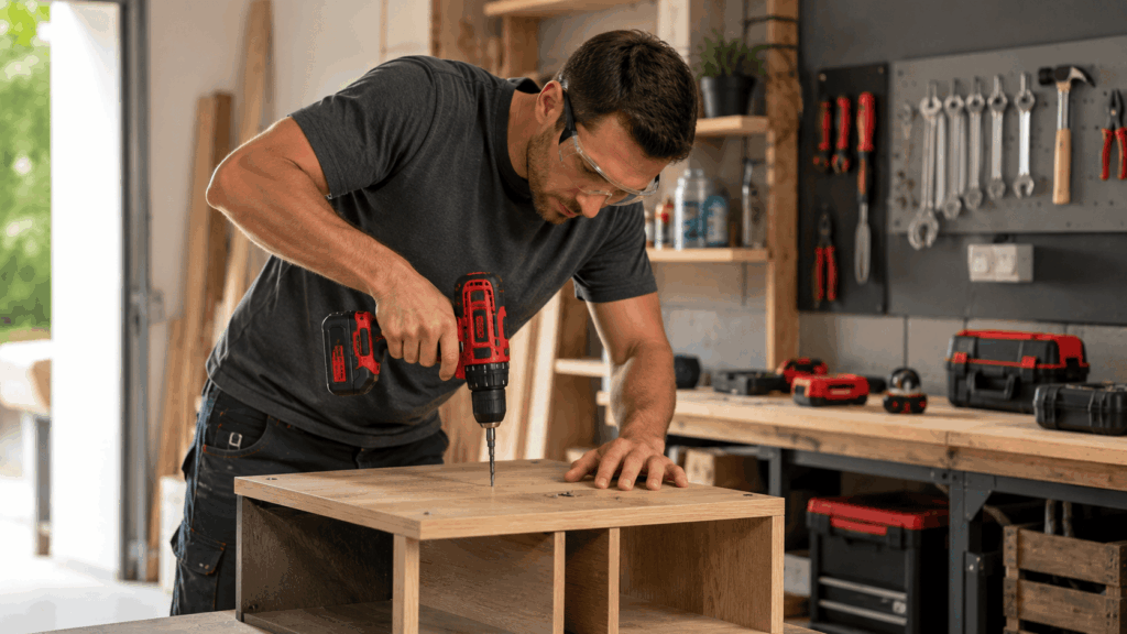 un homme utulisant son outils de la marque einhell