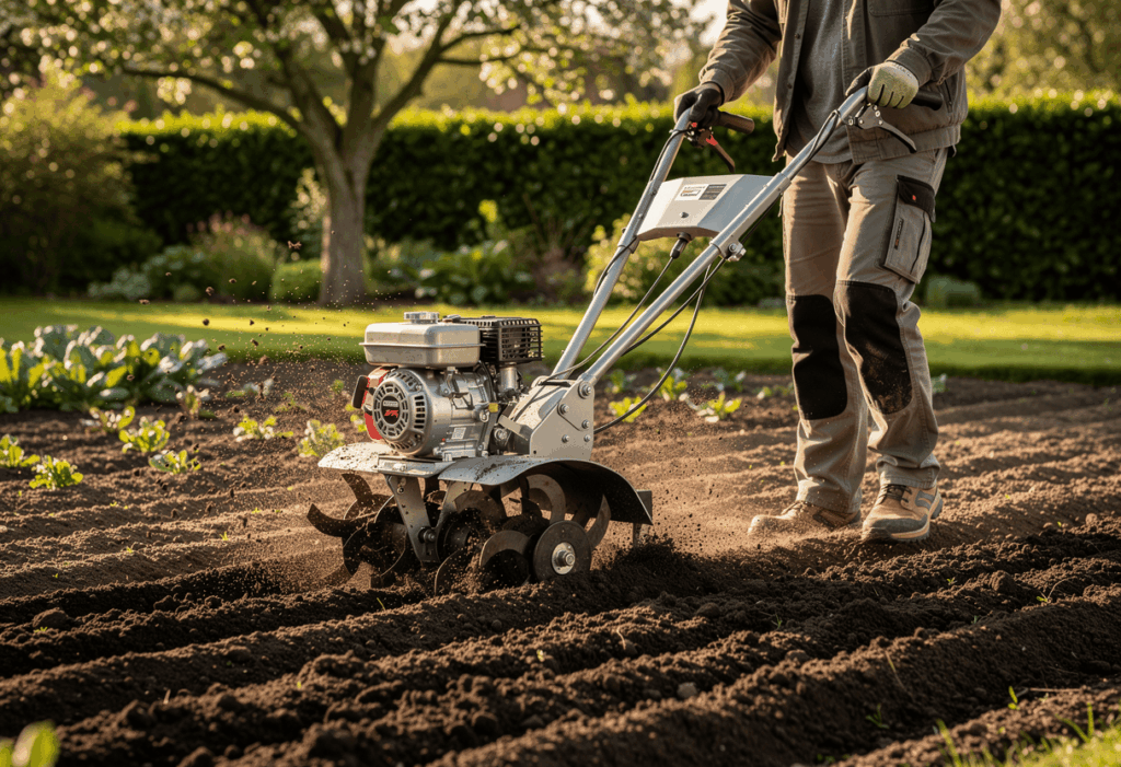 Utilisation d'une motobineuse dans un potager